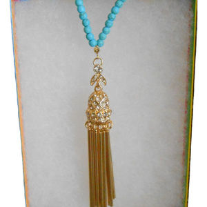 Bleu NYC Blue Beaded Fringe Necklace Pendant New